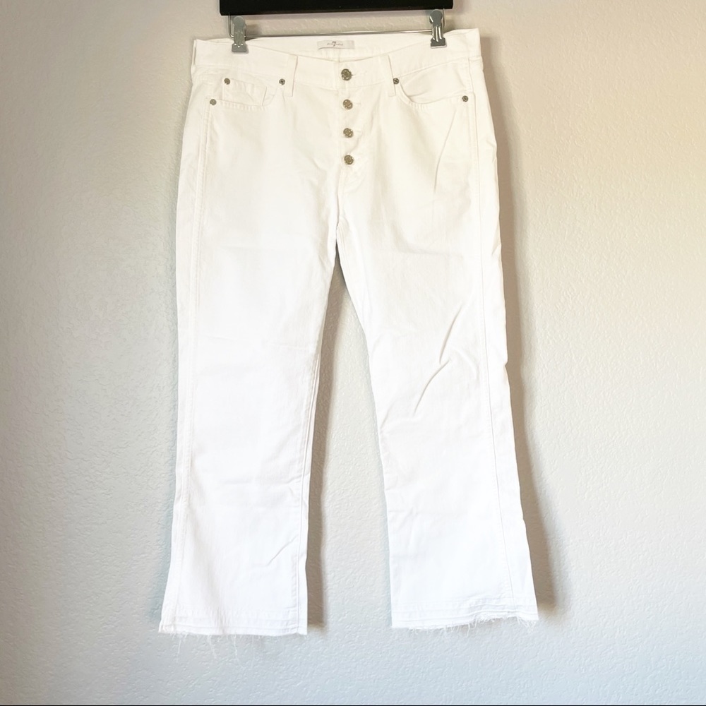 7 FOR ALL MANKIND Button Fly High Rise Raw Hem White Jeans 32